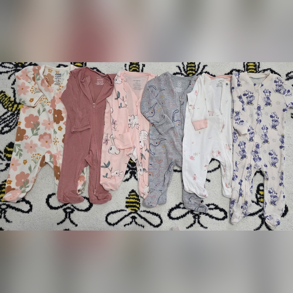 6 Baby Onesie Set Pajamas ALL SIZE 3M - Disney, Carter's, Purely Sofy Etc